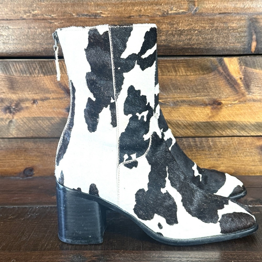 Intentionally Blank PG Women's 8 Boots Black White Cowhide Square Toe Back Zip - Picture 2 of 12